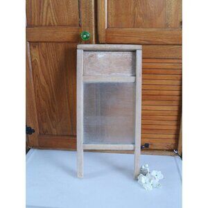 Vintage Washboard Ribbed Glass Rival National Woodenware Farmhouse Primitive